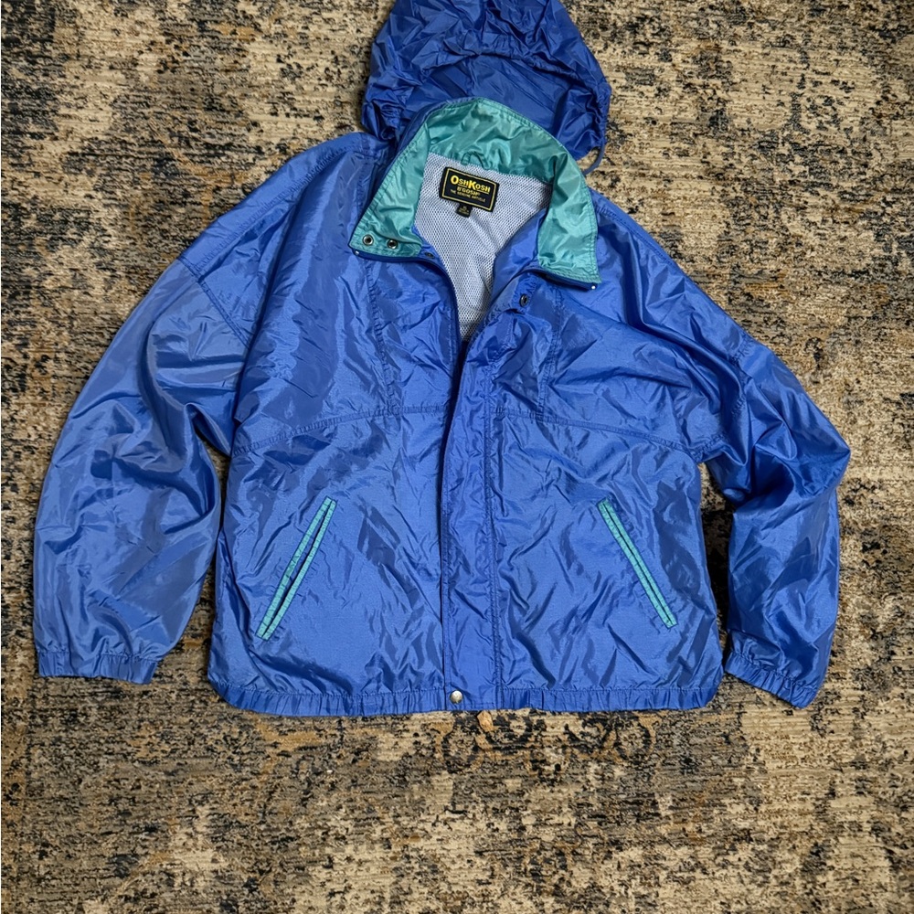 OshKosh B'gosh Shiny Blue Raincoat with Green Accents XL